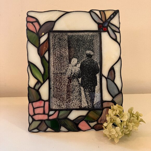 Stained Glass Photo Frame - Hummingbird and Flowers - Handcrafted - Picture 1 of 9